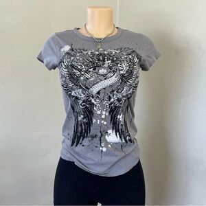Wet Seal Gray Winged Graphic Tee